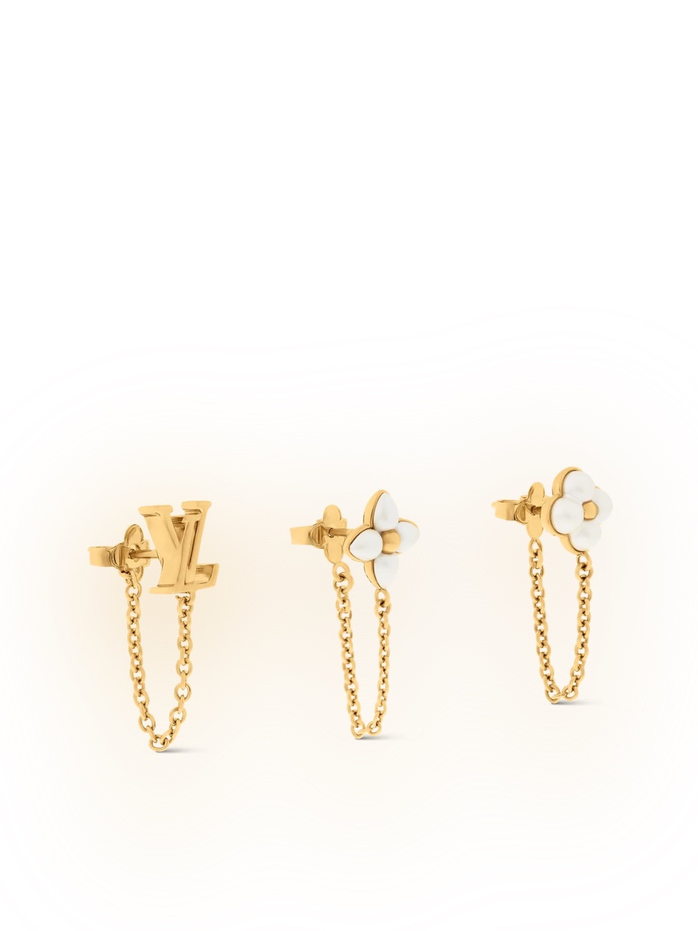 Louis Vuitton Gold-Tone Pearl Cluster Chain Drop Earrings 3 Set